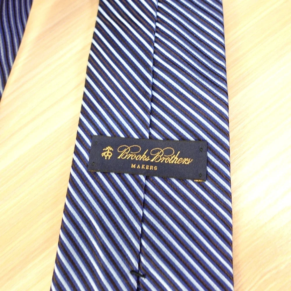 Brooks Brothers Makers Tie Mens Blue Repp Silk Stripe Classic Ivy Groom USA Made